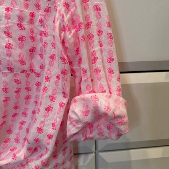 Lilly Pulitzer Pink Floral Linen Shirt - Picture 2 of 8